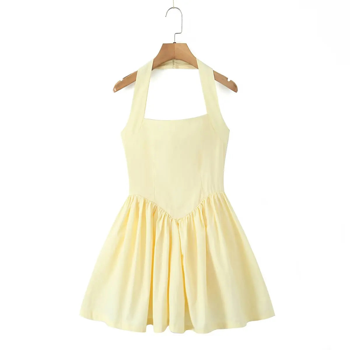 Aiertu  -  Summer Halter Dress Women Luxury Evening Party Mini Dresses Elegant Bodycon Dress Ruffle Tank Dress Fish Bone Ruched Yellow Aiertu