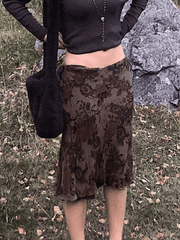 Aiertu  -  Mesh Floral Midi Skirt Aiertu
