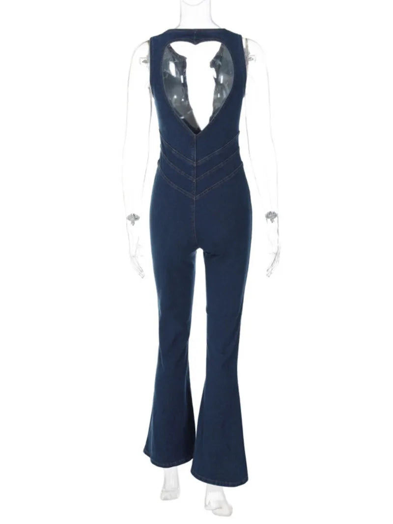 Aiertu  -  2026 Summer Sleeveless Zip-up High Waist Denim Jumpsuits Streetwear Vintage Women's Loving Heart Backless Tunics Jeans Overalls Aiertu