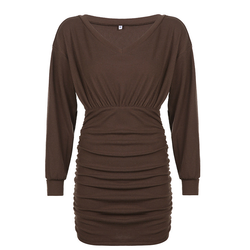 Aiertu - Split Long Sleeve Knit Mini Dress Aiertu