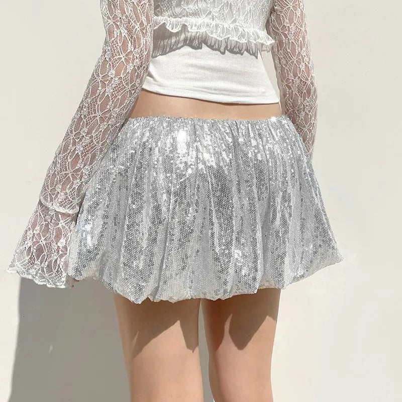 Aiertu  -  party look snspos Silver Sequin Skirt Women High Waist Mini Skirt Woman Fashion Shiny Pleated Elegant Short Skirt Party Club Y2k Outfits Aiertu
