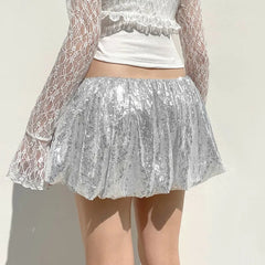 Aiertu  -  party look snspos Silver Sequin Skirt Women High Waist Mini Skirt Woman Fashion Shiny Pleated Elegant Short Skirt Party Club Y2k Outfits Aiertu