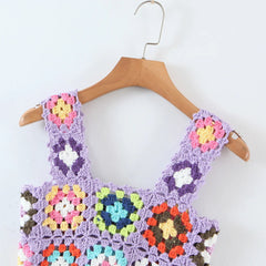 Aiertu  -  Summer Hollow Out Crochet Top Women Cute Cropped Tops Retro Cool Girl Rainbow Short Tee Holiday Top and Tees Aiertu