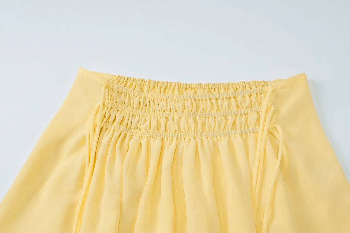 Aiertu  -  Summer Drawstring High Waist Long Skirt For Women Pleated Casual Patchwork Lace-Up See-Through Female Chiffon Maxi Skirt Aiertu