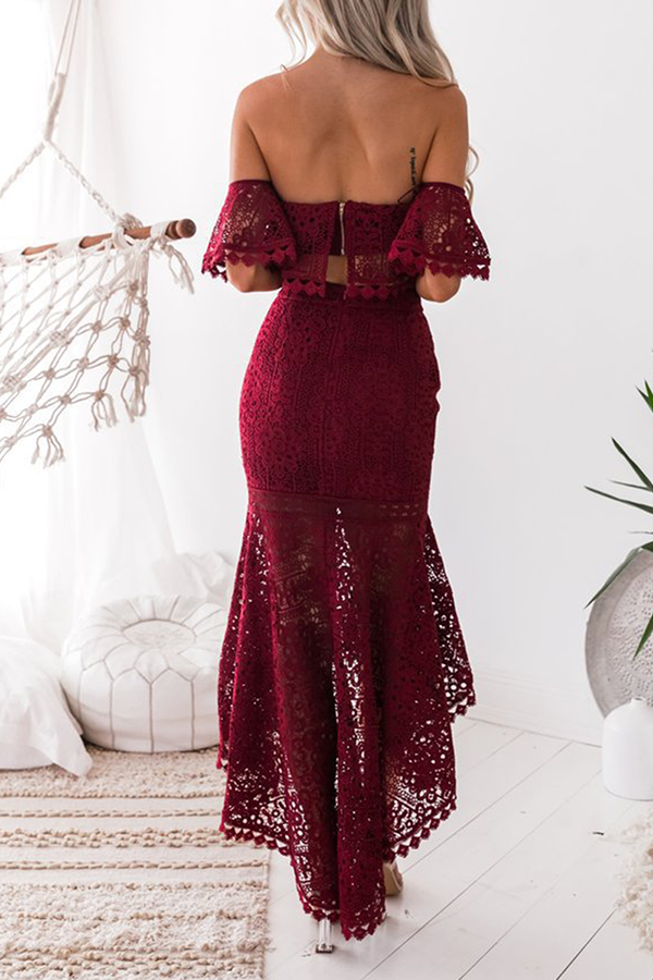 Aiertu  -  Elegant Solid Hollowed Out Backless Strapless Short Sleeve Two Pieces(3 Colors) Aiertu