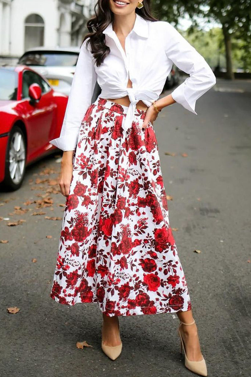 Aiertu  -Elegant Flowers Patchwork Contrast Loose High Waist Type A Full Print Bottoms aiertu