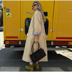 Aiertu  -  Casual Women's Patchwork Trench Coat With Belt Stripe Lining Lapel Button Full Sleeve Long Coats Autumn Lady Streetwear New Aiertu
