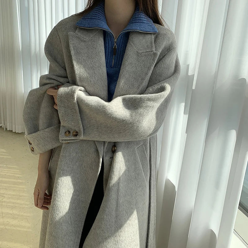 Aiertu  -  layered look inspo Faux Fur Parka Women Casual Loose Chic Lace Up Long Coats Female Solid Soft Warm Turndown Collar Fashion Outwears Lady Aiertu