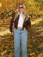 Aiertu  -  Women Fashion Fur Collar Short Leather Jacket Fasion New Loose Warm Long Sleeves Zipper Coat 2025 Female Winter High Streetwear Aiertu