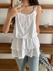Aiertu  -  Korea Chic Style Camisole Women's Spring Pure Sexy Drawstring Lace-up Slim Fit Strap Top Fashion Female Clothes Aiertu