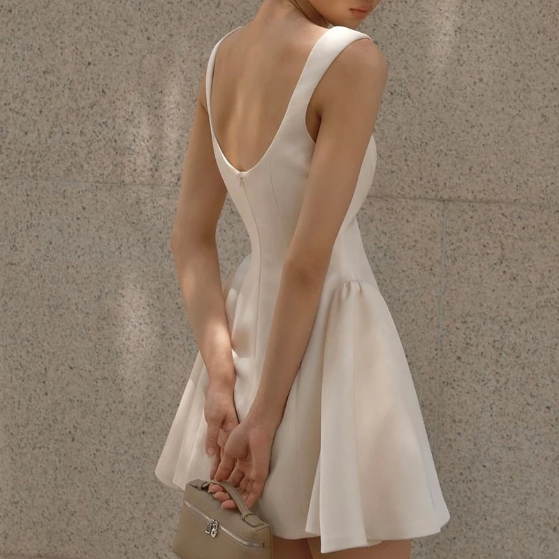 Aiertu  -  High Street Women Elegant White Party Mini Dress Sexy Backless Sleeveless Bridesmaids Robe Summer Aiertu