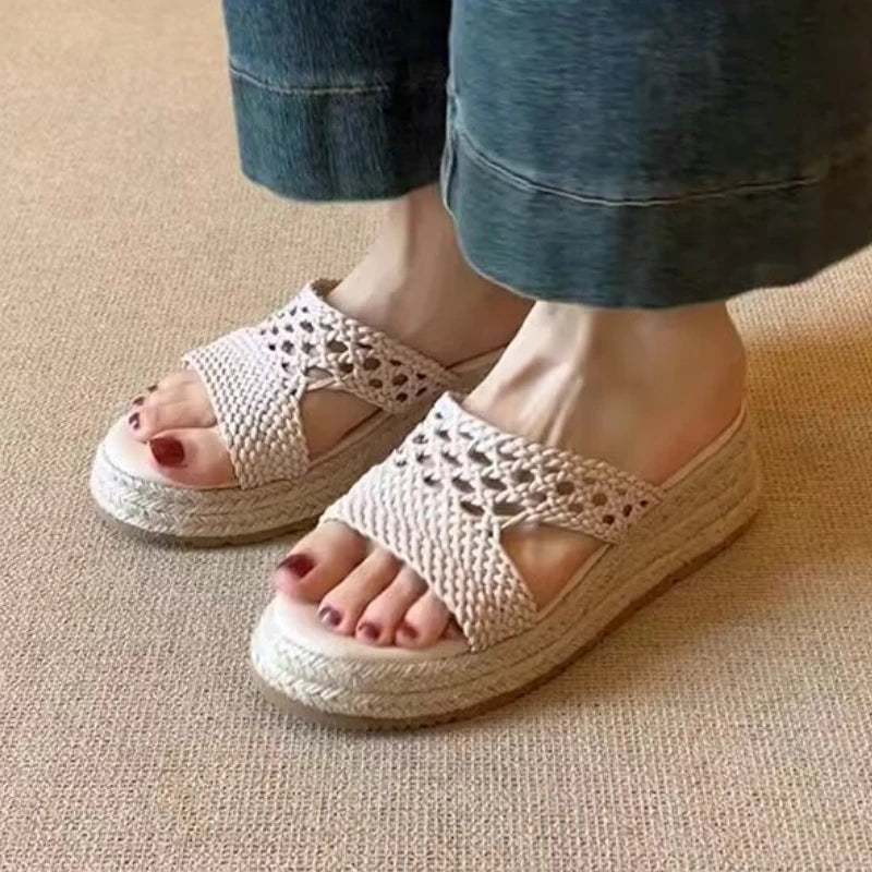 Aiertu  -  Wedges Platform Slippers Weave Women Sandals Fashion Summer Shoes New Designer 2026 Slingback Woman Flip Flops Zapatillas Mujer Aiertu