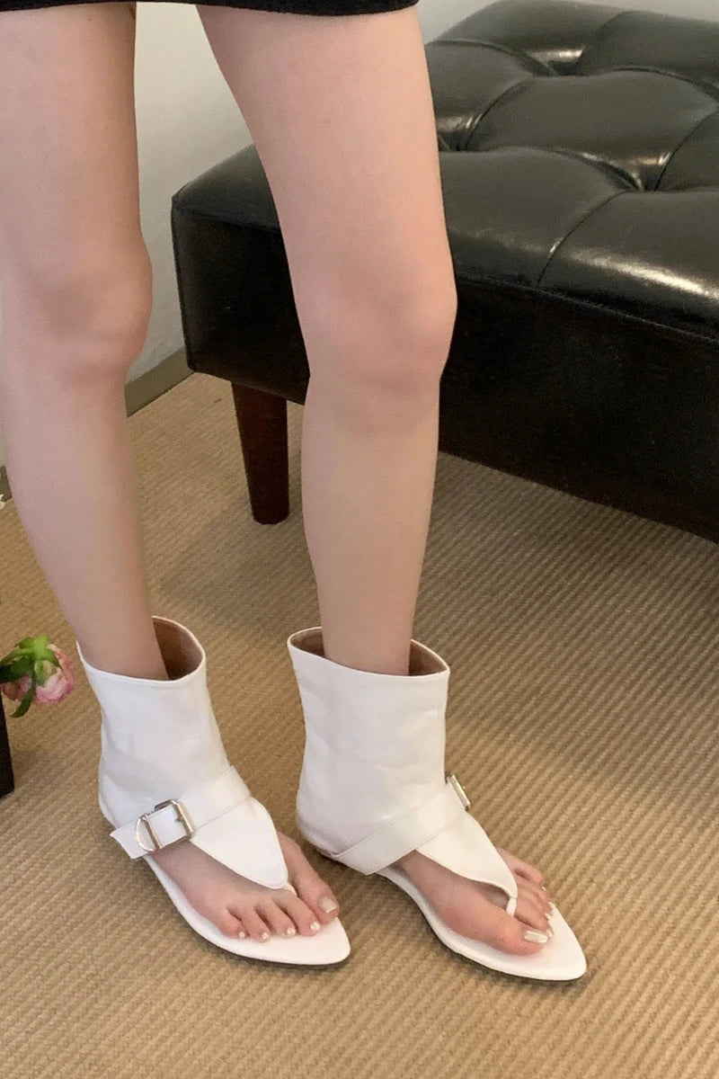 Aiertu    -  White Sandals Woman Thong Low Heels Ankle Boots Summer Ladies Shoes Punk Black Sandals Brown Flip Flops Sandales Femmes Aiertu