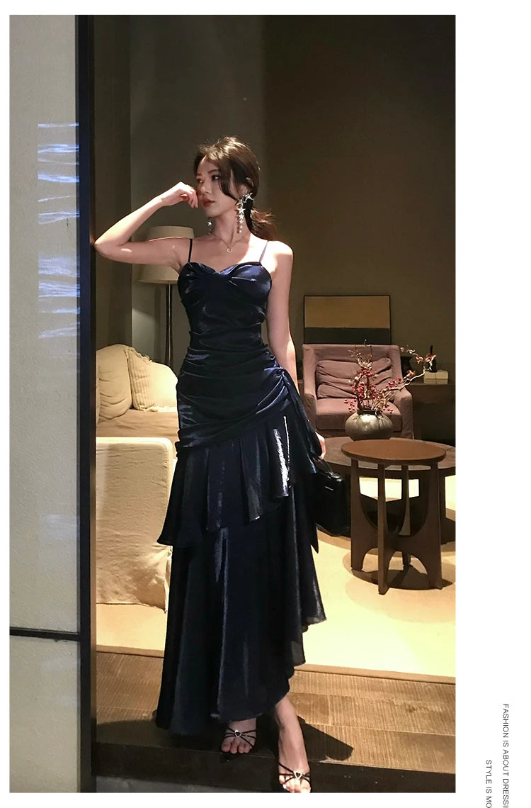 Aiertu  Vintage Long Dress Women Party Prom Sexy Spaghetti Strap Maxi Dresses Elegant Ruffles Robe Summer Korean Bodycon Vestidos Aiertu