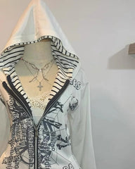 Aiertu  -  Gothic Personality American Skull Pattern Loose Zipper Hoodie Y2k Punk Retro Harajuku Slim Fit Versatile Warm Commuter Jacket Aiertu