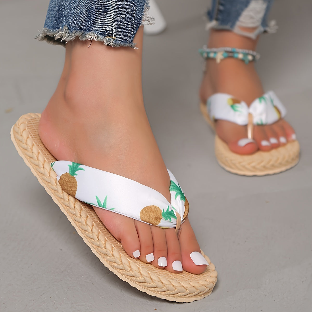 Aiertu Women's Flower Pattern Flip Flops, Casual Clip Toe Summer Shoes, Lightweight Beach Shoes Aiertu