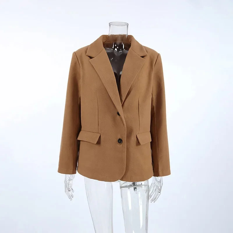 Aiertu  -  Vintage Woolen Lapel Blazer Coats Women Loose Single Breasted Fake Pockets Jacket 2026 Autumn New Female Commute Tops Streetwear Aiertu
