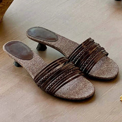 Aiertu  -    Luxury Designer Summer Low Heel Women Weave Slippers Elegant Open Toe Dress Slides Outdoor Gladiator Shoes Aiertu