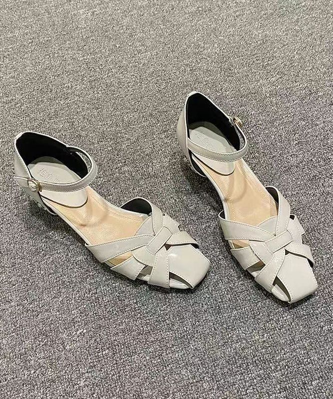 Aiertu  Classy Hollow Out Buckle Strap Flat Sandals Light Blue Aiertu