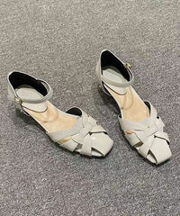 Aiertu  Classy Hollow Out Buckle Strap Flat Sandals Light Blue Aiertu