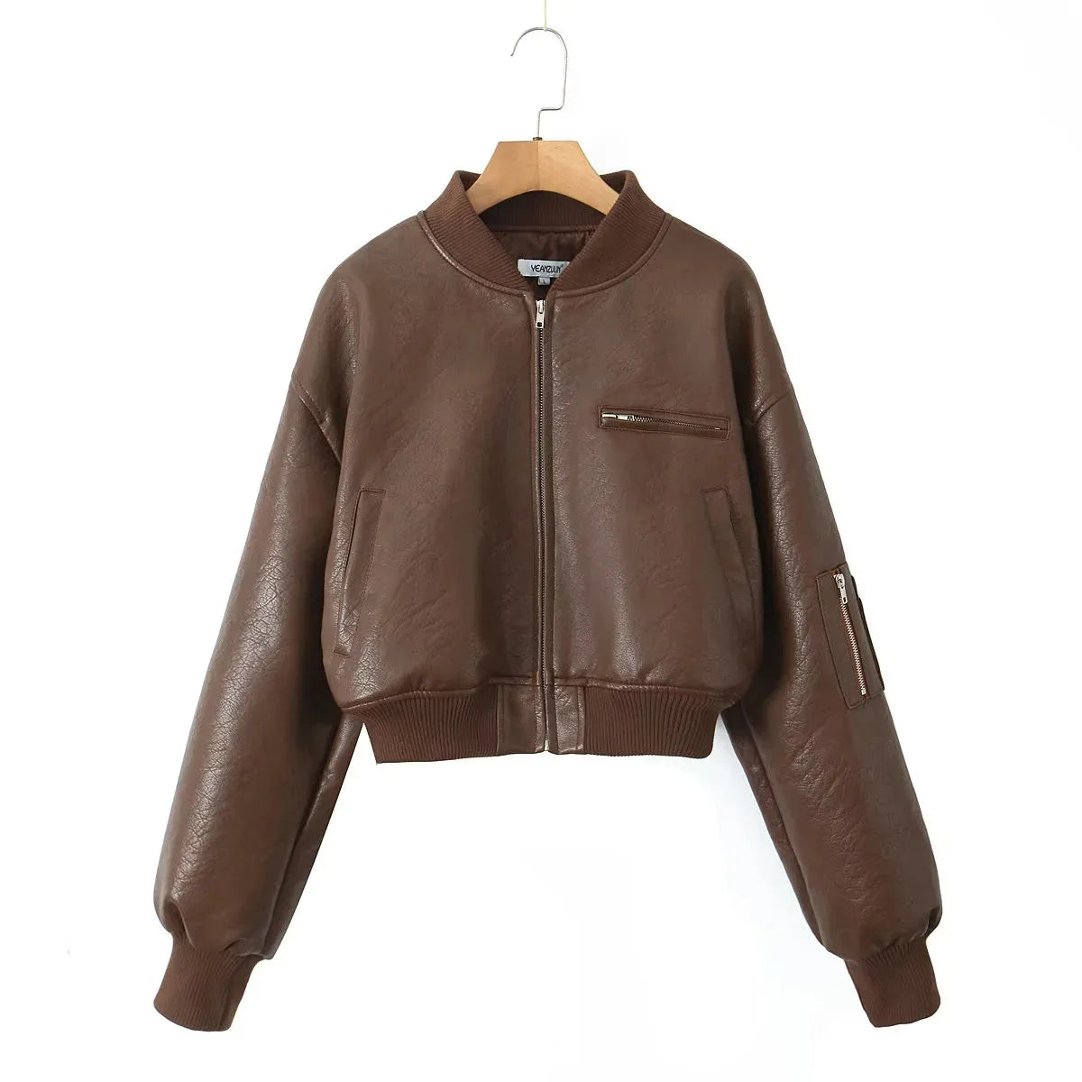 Aiertu  -  Lapel Cotton Leather Jacket Woman Short Retro Zipper Cardigan PU Jacket Solid 2025 Spring New female High Street Outwaer Aiertu
