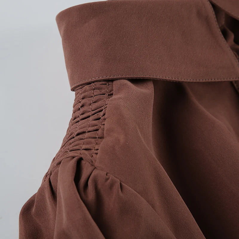 Aiertu  -  Fashion Chic Brown Summer Shirts Female Folds Slim-Waist Vintage Y2K Top Buttons Pleated Blouse Cropped Clothes Aiertu
