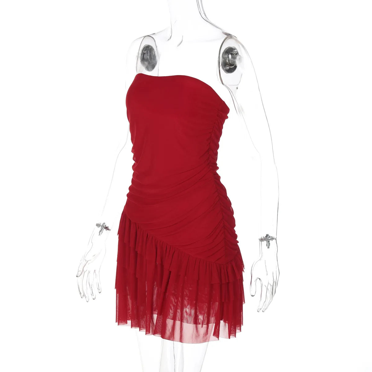 Aiertu  -  Woman Clothes Strapless Ruffles Short Wrap Dress Red Streetwear 2026 Summer Sleeveless Backless Ruched Party Night Club Dresses Aiertu