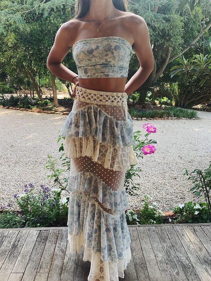 Aiertu  Blue floral lace ruffle long two piece suit evening gown party dress gh3011 shopify