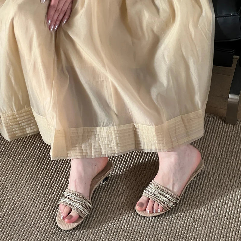 Aiertu  -    Luxury Designer Summer Low Heel Women Weave Slippers Elegant Open Toe Dress Slides Outdoor Gladiator Shoes Aiertu
