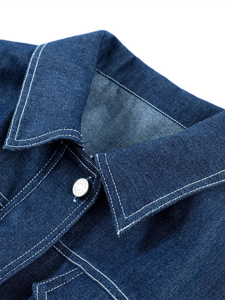 Aiertu  -  Vintage Blue Denim Women's Shirts Slim Lapel Long Sleeve Waist Up Zipper Button Jacket Fashion High Street Female Commuting Tops Aiertu