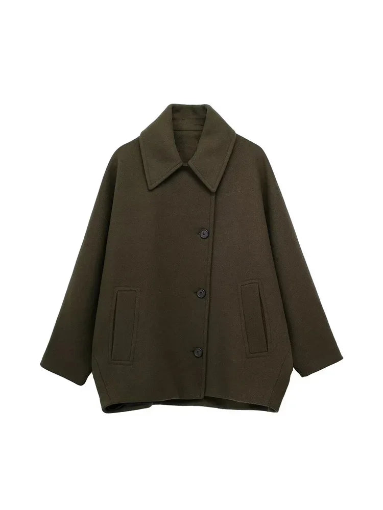 Aiertu  Women Fashion Solid Single Breasted Jackets Coats Vintage Lapel Neck Long Sleeves Female Chic Lady Outfits Aiertu