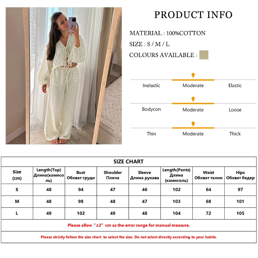 Aiertu  Printing Women Sleepwear Suit Long Sleeve Pajamas V-Neck Nightie Crop Top Nightwear Pants Casual Ladies Home Clothes Aiertu