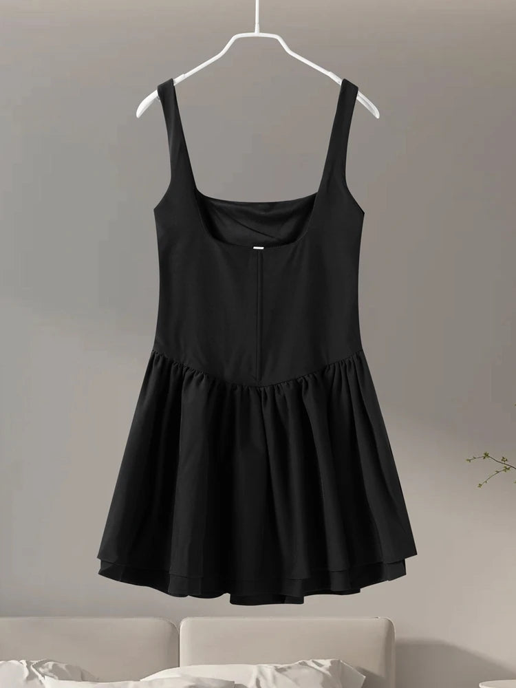 Aiertu  -  Elgant Sling Mini Dress Women Sexy Slim Square Neck Puffy Robe Female 2024 Fashion Solid Sleeveless A Line Party Dresses Lady Aiertu