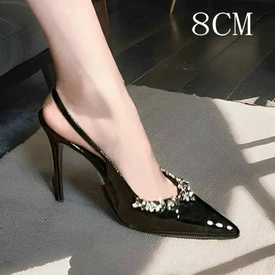Aiertu  -  Burgundy Diamond-Studded High-Heeled Shoes Women'S Pointy Patent Leather Sexy French Single Shoe Slim Heel Sandals Wedding Pumps Aiertu