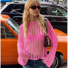Aiertu  -  Hollow Out Pullover Pullover Women Oversize Kniited Long Sleeve Sweater Femme Beach Sexy Knitwear Cover-up Ladies 2026 Aiertu