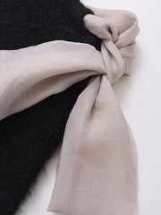 Aiertu  -  casual winter outfits Bow Patchwork Knitted Pullover Women Half Sleeve O-neck Female Sweater 2024 Autumn Winter Fashion Elegant Black Lady Knitwear Aiertu