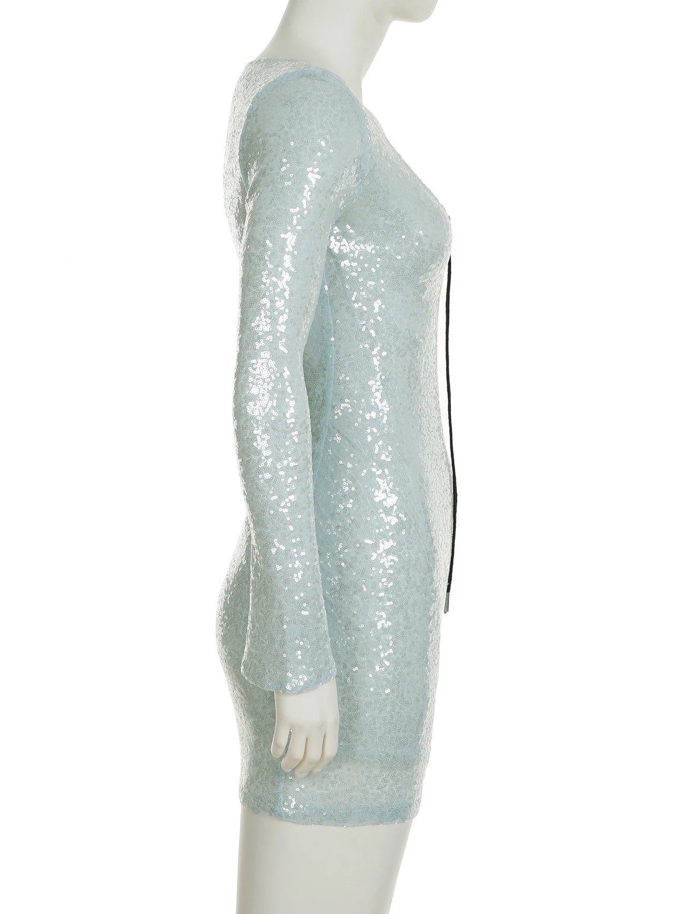 Aiertu  -  Clubwear Sexy Sparkle Glitter Sequined Bodycon Dress Party Dress Slim Solid Bandage Deep V-Neck Long Sleeve Mini Dresses Aiertu