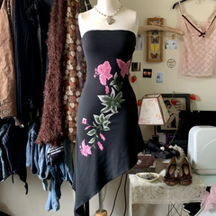 Aiertu  Flower Pattern Tube Top Dress Retro Rock Aesthetic Trash Punk Y2K Top Emo Girls Casual All-match Sweet hop Slim Fit Womens Dress ootd outfit idea Aiertu