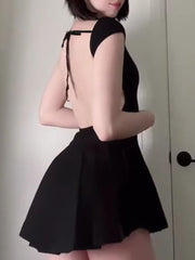 Aiertu - summer inspo Backless Lace-Up Sleeveless Square Collar A Line Mini Dress Women Aiertu