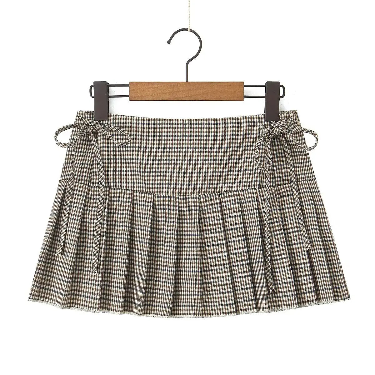 Aiertu  -  Cool Girl Side Zipper With Tie Pleated Mini Skirt Sexy Low Waist American Retro Women Skirts With  Shorts Lining Aiertu