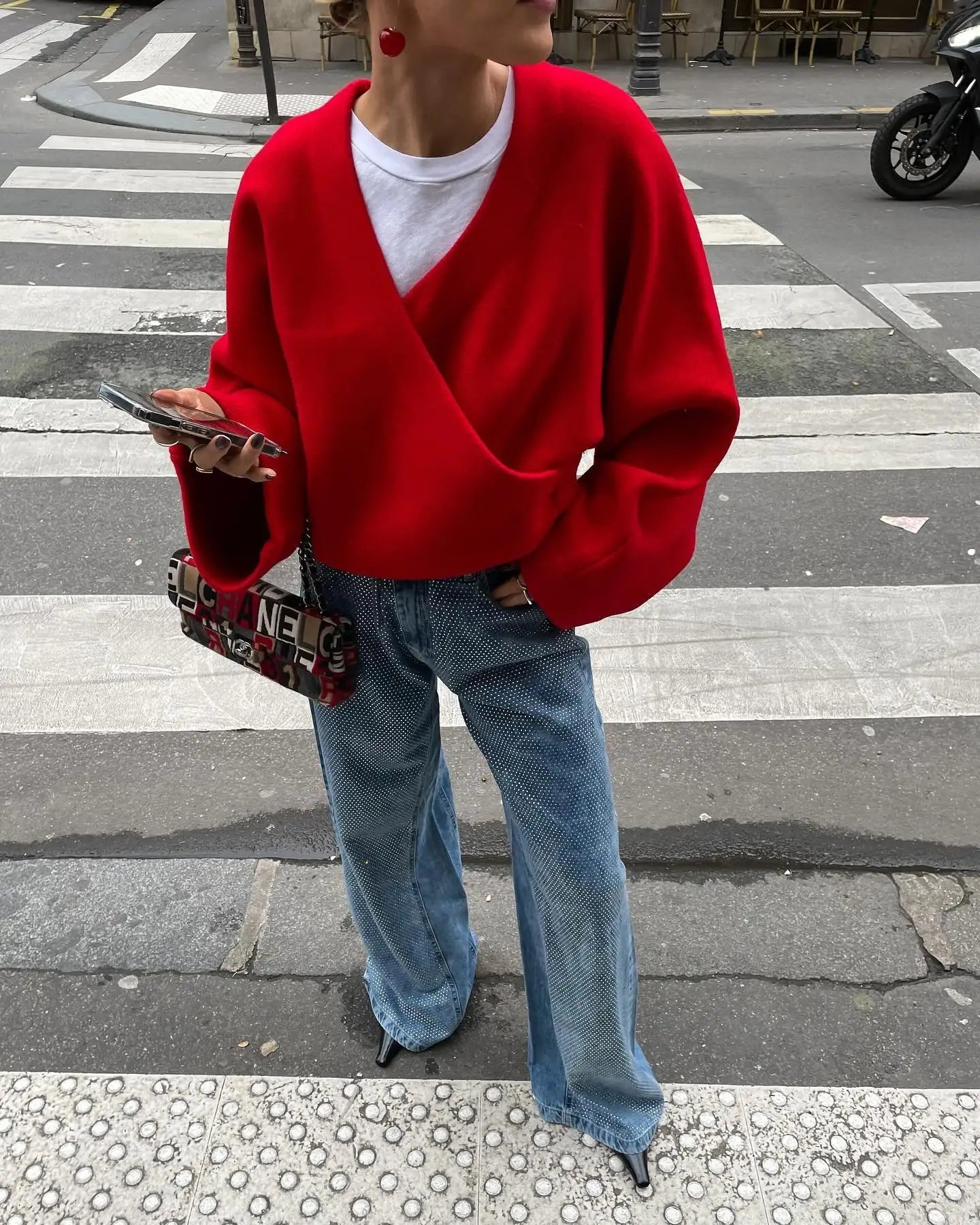 Aiertu  -  Chic Retro Red Women V-neck Loose Woolen Pullover Jacket Long Sleeve Knitted Sweater 2026 New Autumn Female Casual Knitwear Top Aiertu