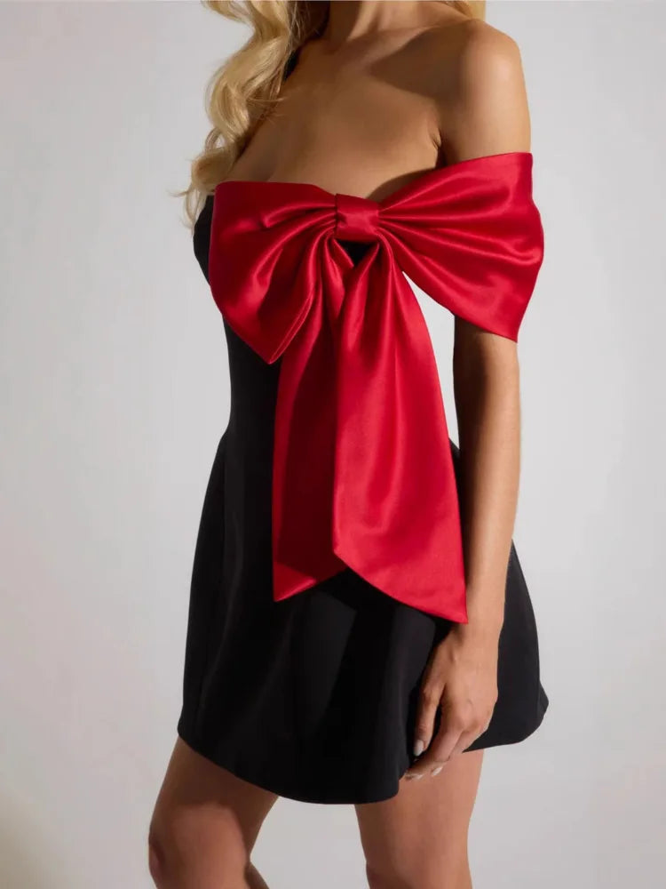 Aiertu  -  Off-shoulder Bow Sleeve Sexy Mini Dress For Women Robe Fashion Strapless Backless Evening Club Party Dress Elegant Aiertu