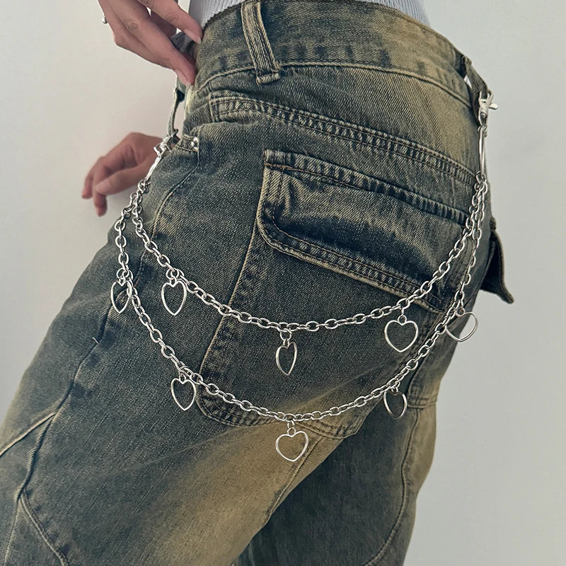 Aiertu Unisex Jeans Pannts Chain Belts For Men and Women Punk Metal Crescent Geometric Bag Chain Hip Hop Hipster Cool Street keychain Aiertu