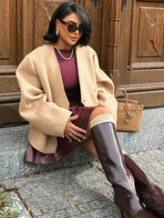 Aiertu  -  casual winter outfits Elegant Solid Single Breasted Women Coat Full Sleeve Loose Lady Jacket 2024 Fashion Winter Highstreet Autumn V Neck Lady Outwear Aiertu