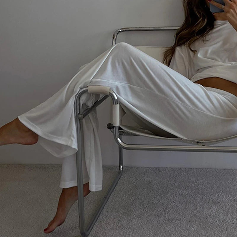 Aiertu  Casual Loose White Straight Leg Women Pants Homewear Sweatpants Shirring Basic All-Match Full Length Trousers Bottoms Aiertu