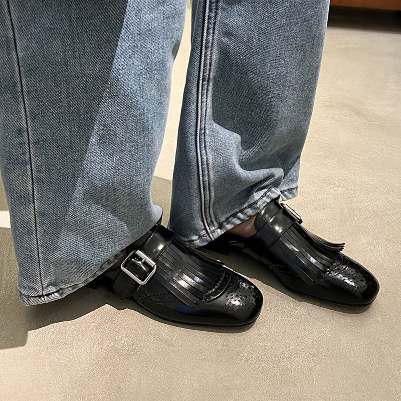 Aiertu  New Genuine Leather Tassels Loafers Woman Round Toe Slip-on Casual Shoes Spring Summer Shoes Outdoors Walk Shoes Woman Aiertu