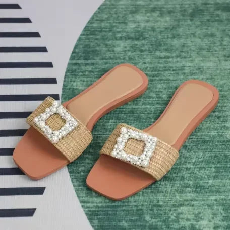 Aiertu  -  Transparent PVC Flat Slippers for Women 2025 Square Toe Outdoor Fashion Cross Design Female Slides Plus Size Summer Beach Shoes Aiertu
