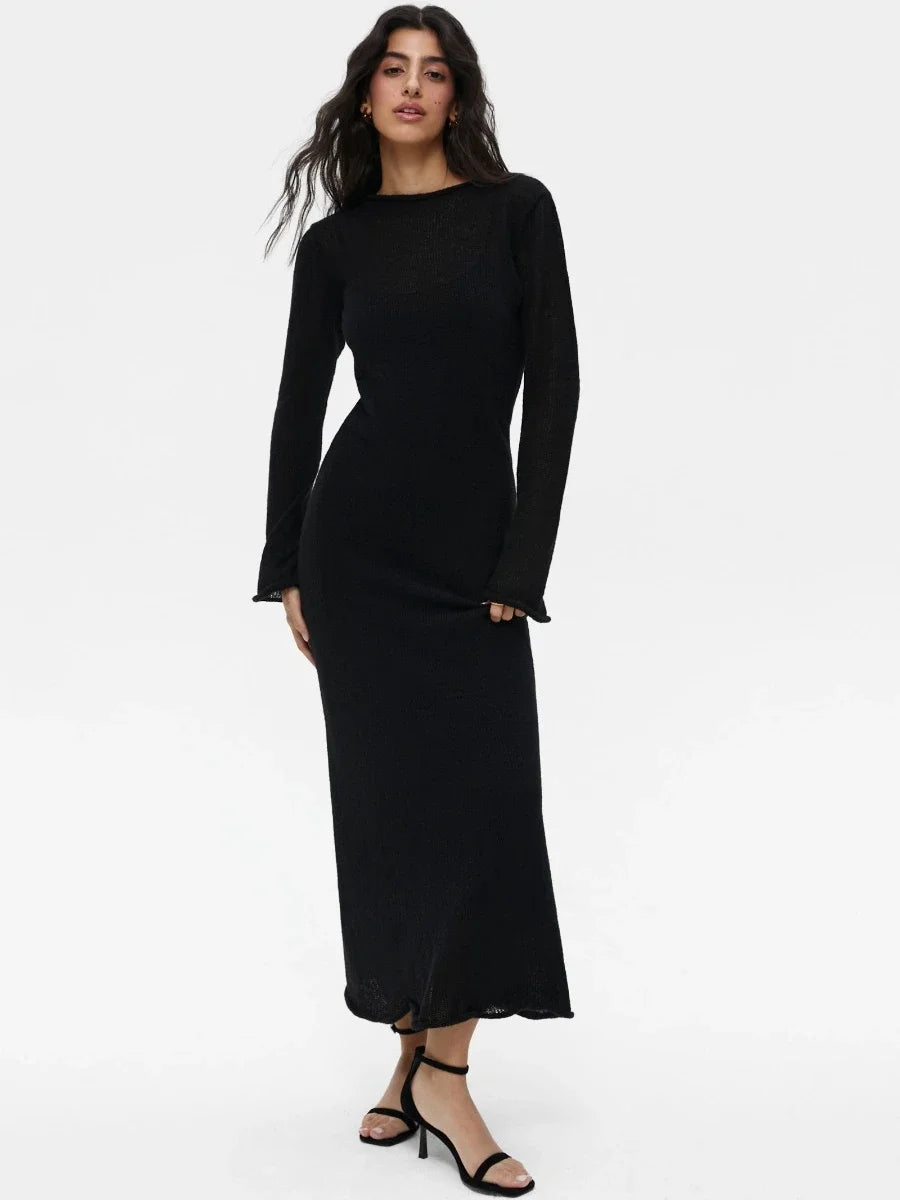 Aiertu  -  O-Neck Elastic Knitted Long Dress ï¼?Camisole Skirt Women Chic Soft Lady Hollowing Sweater Dresses 2 Pieces Sets Aiertu