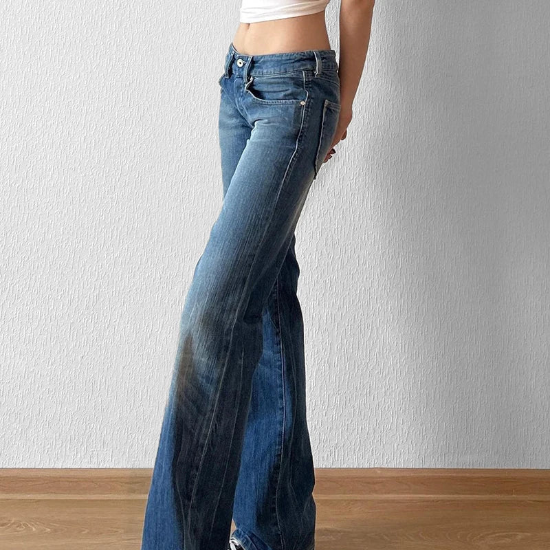 Aiertu  -  Y2K Blue Straight Jeans Korean Fashion Street Style Denim Pants Basic Casual Harajuku Slim Fit Trousers Spring Outfit Aiertu