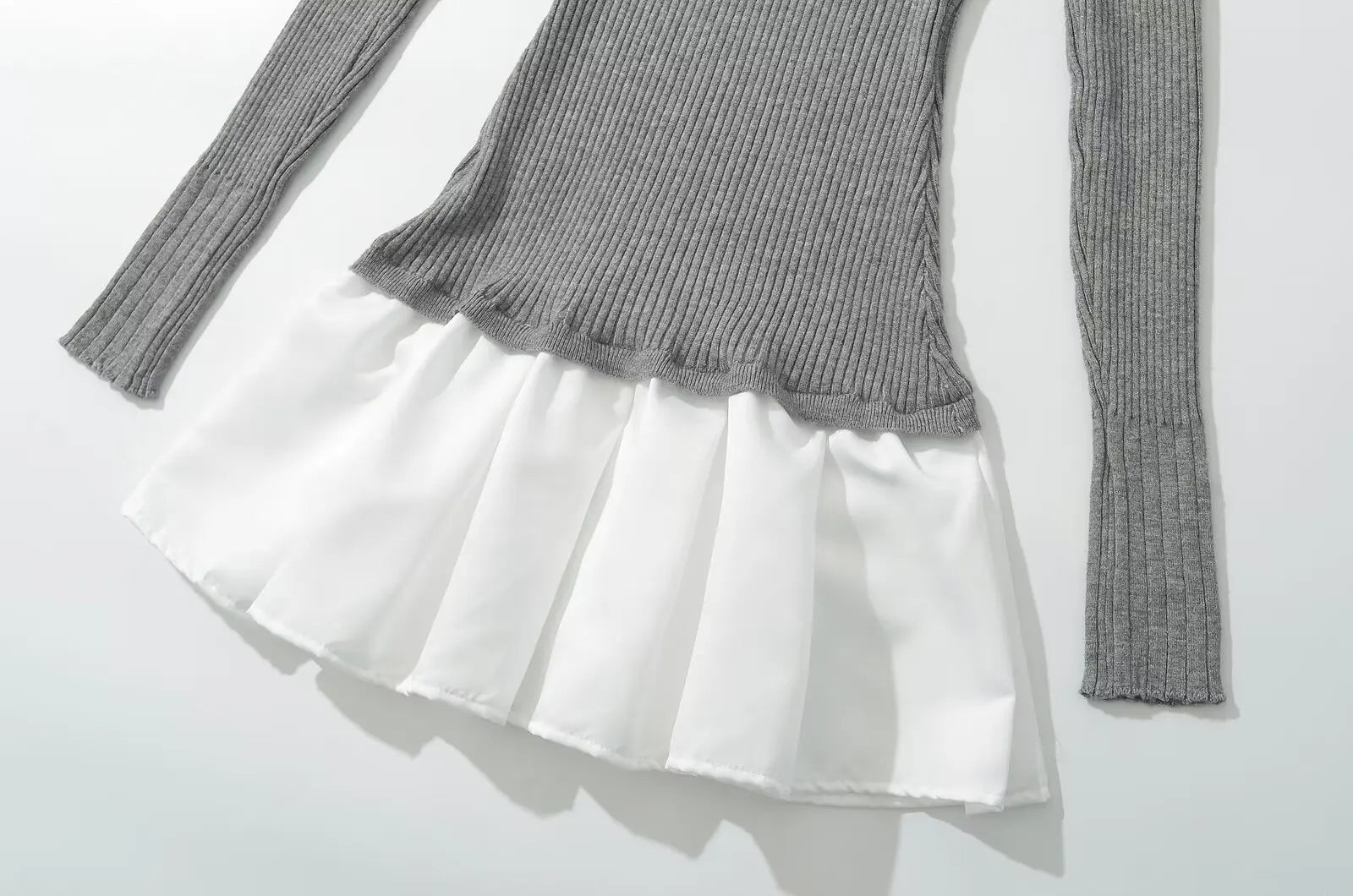 Aiertu  -  Fashion Knit Slim Mini Dress Women Ribbed Lapel 2 Piece-Set Decoration Patchwork Party Dress Knitwear Female Spring Dress Aiertu